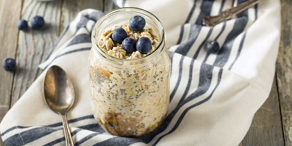 Blueberry Walnut Chocolate Caramel Brownie Overnight Oats